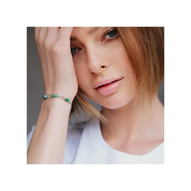 BRANSOLETKA SZNURKOWA ; Z AGATEM I KWARCEM