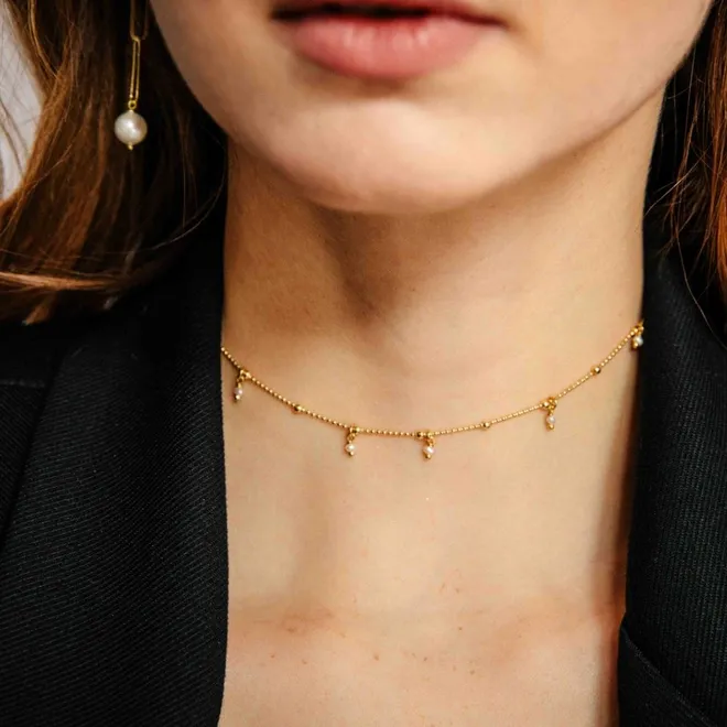 CHOKER Z PERŁAMI; SREBRNY POZŁACANY