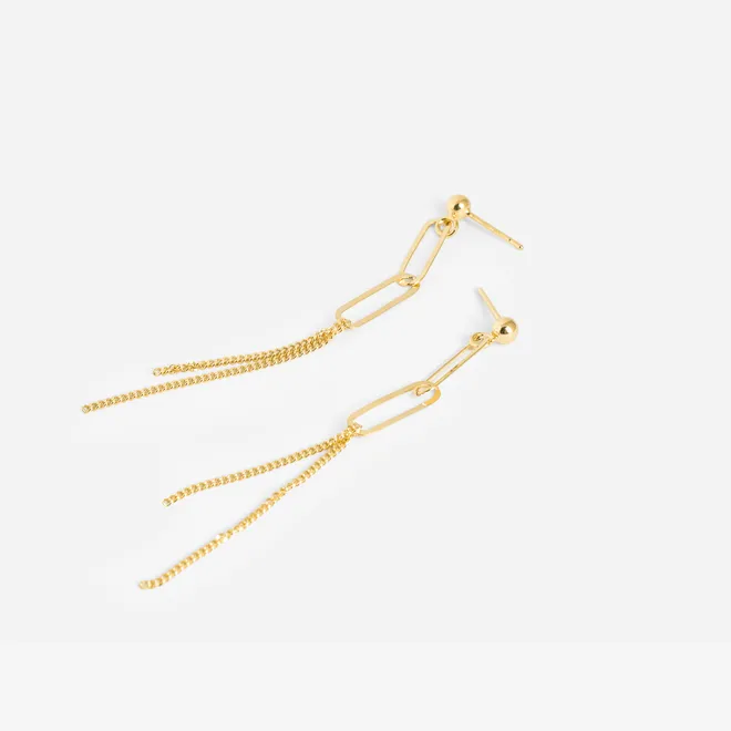 KOLCZYKI WISZĄCE Z ŁAŃCUSZKAMI; SREBRNE POZŁACANE