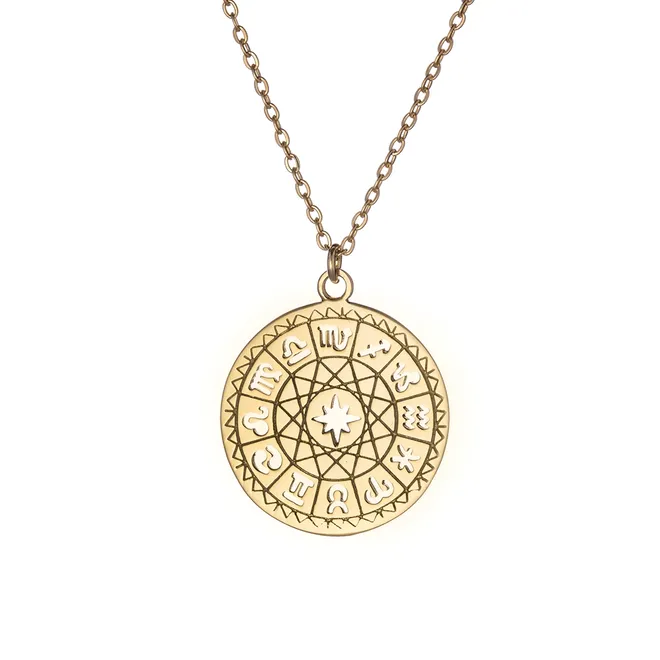 NASZYJNIK ZE ZNAKAMI ZODIAKU; SREBRNY POZŁACANY