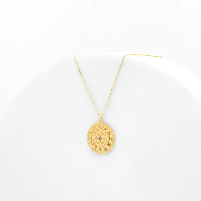 NASZYJNIK ZE ZNAKAMI ZODIAKU; SREBRNY POZŁACANY