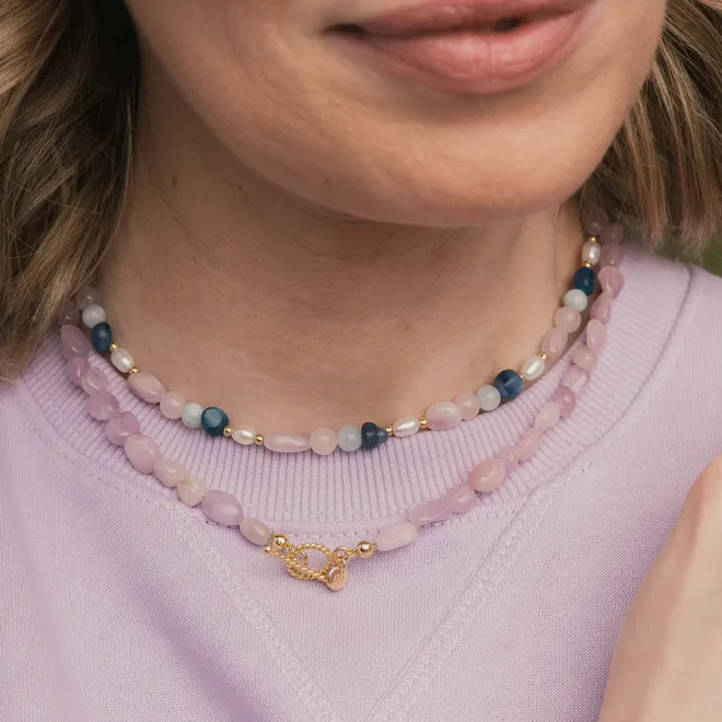 Choker z kunzytem; srebrny pozłacany