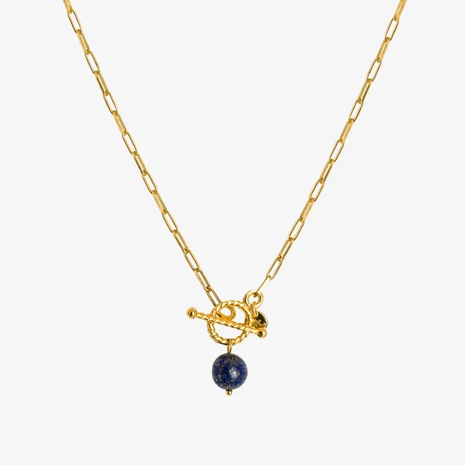 Naszyjnik z zawieszką z lapis lazuli; srebrny pozłacany
