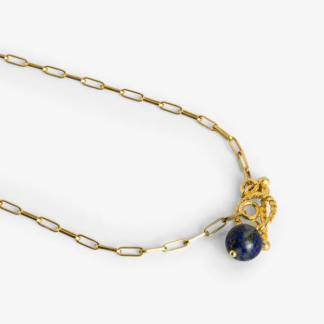Naszyjnik z zawieszką z lapis lazuli; srebrny pozłacany